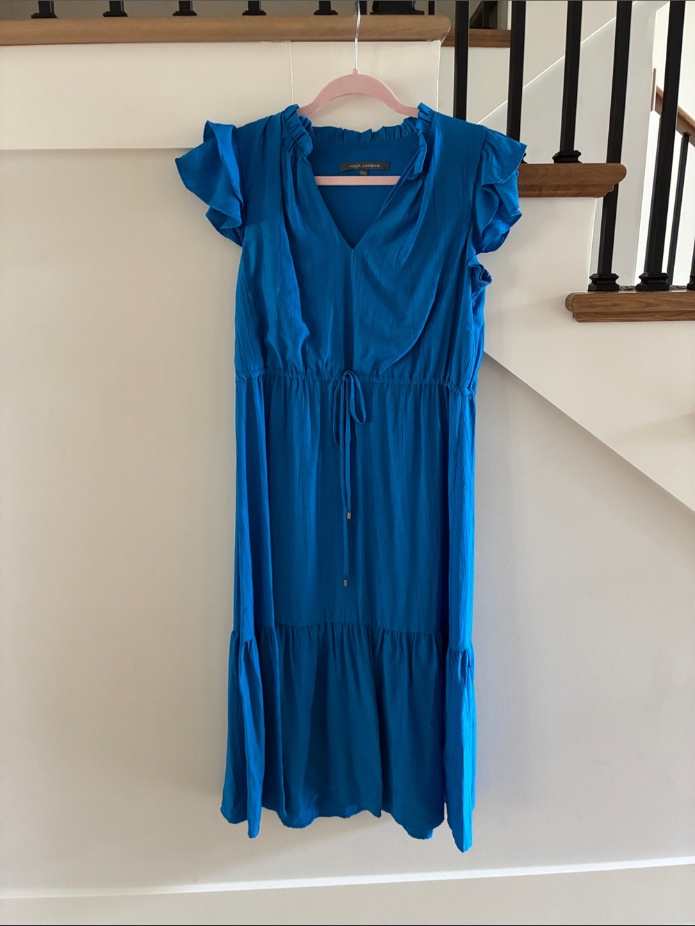 Bright Blue Flutter Sleeve V-Neck Maxi Dress